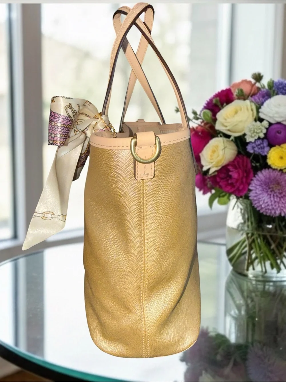 Coach Park Metro 2013 tote beautiful gold w/ beige (with slight hue of pink) EUC